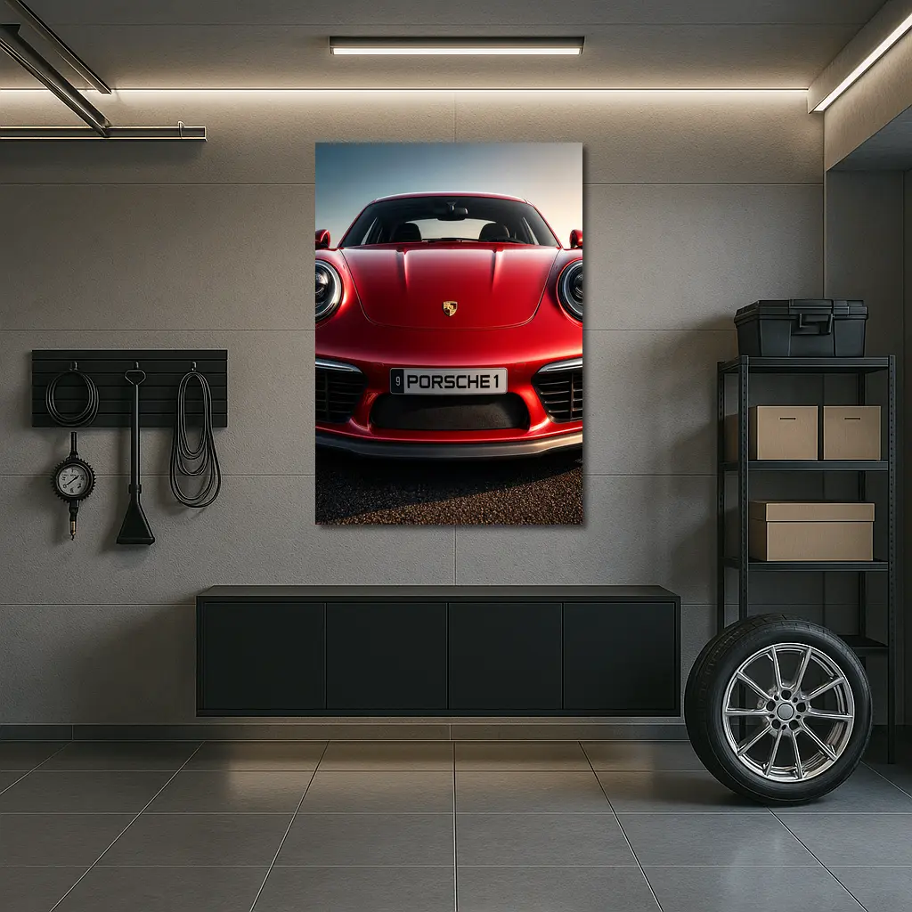 Red Porsche 911 Front View Dramatic Sky – Wall Art