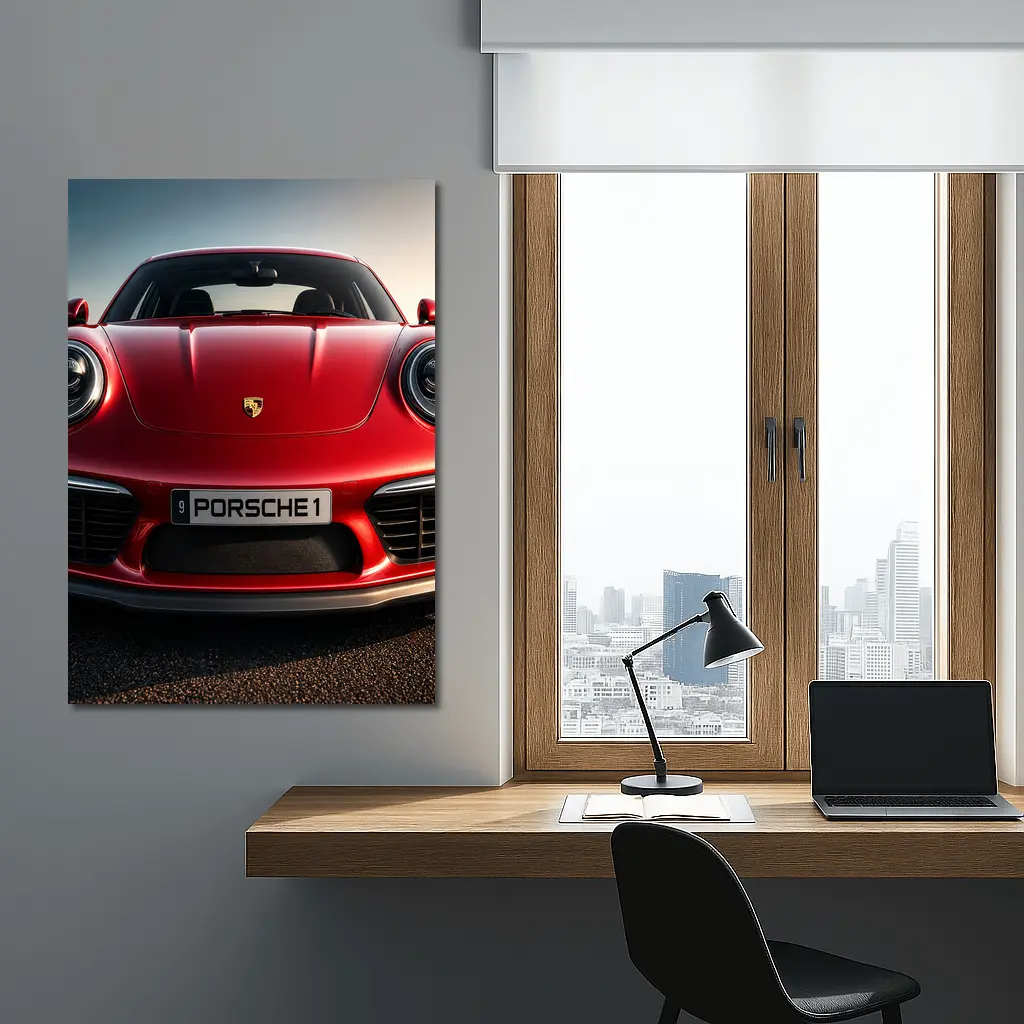 Red Porsche 911 Front View Dramatic Sky – Wall Art