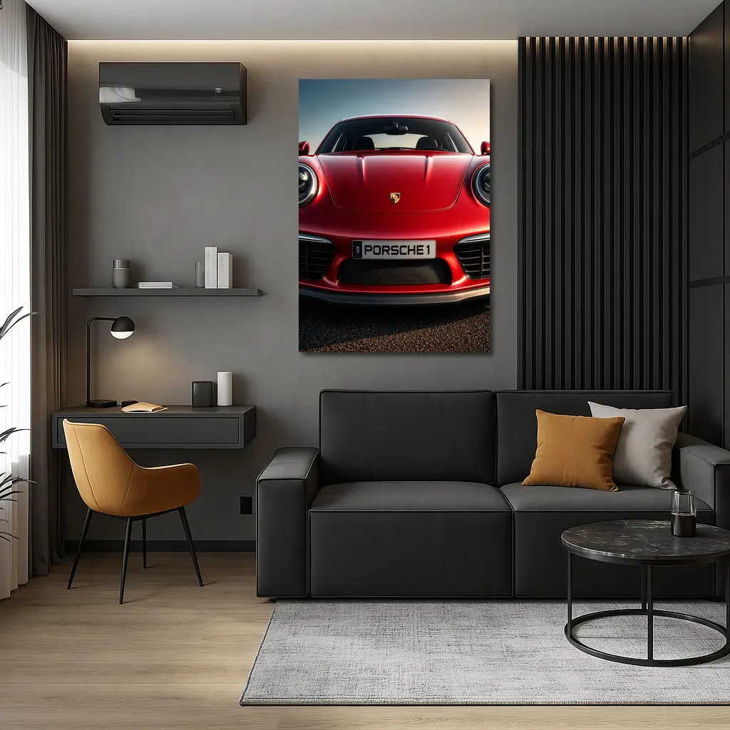 Red Porsche 911 Front View Dramatic Sky – Wall Art