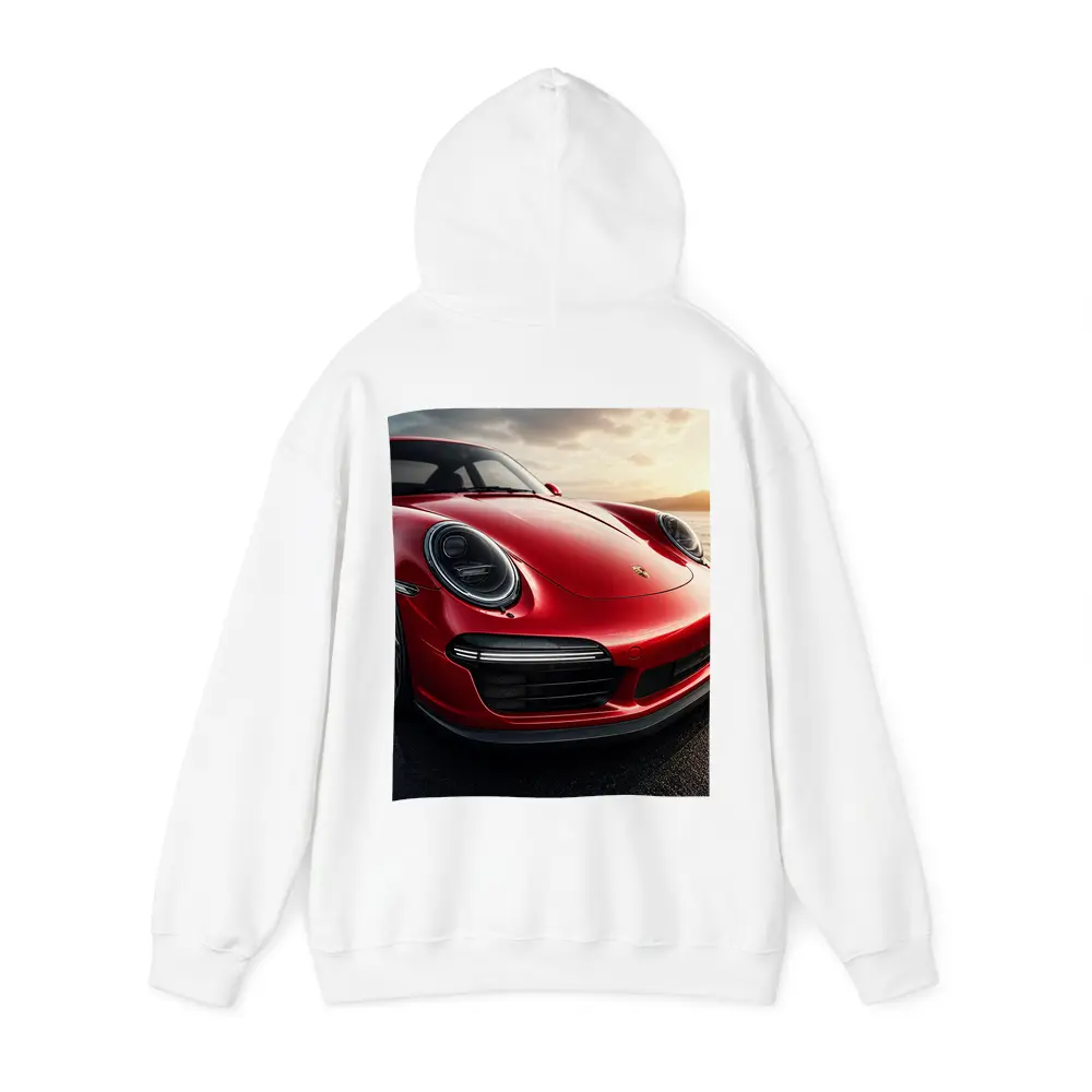 Red Porsche 911 Front Close Up Sunset – Hoodies