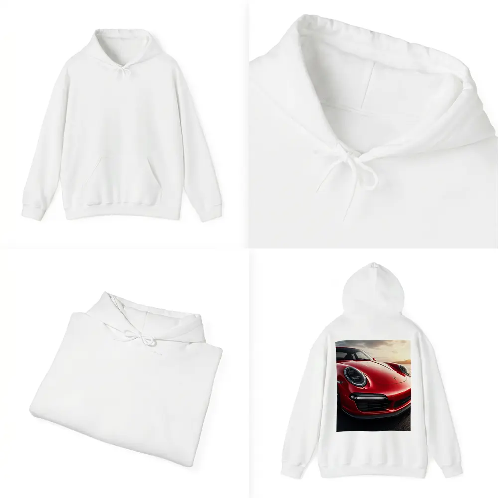 Red Porsche 911 Front Close Up Sunset – Hoodies