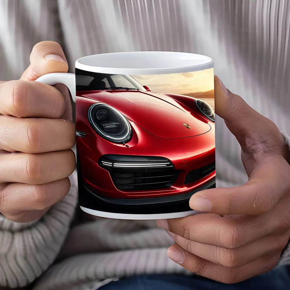 Red Porsche 911 Front Close Up Sunset – Mugs