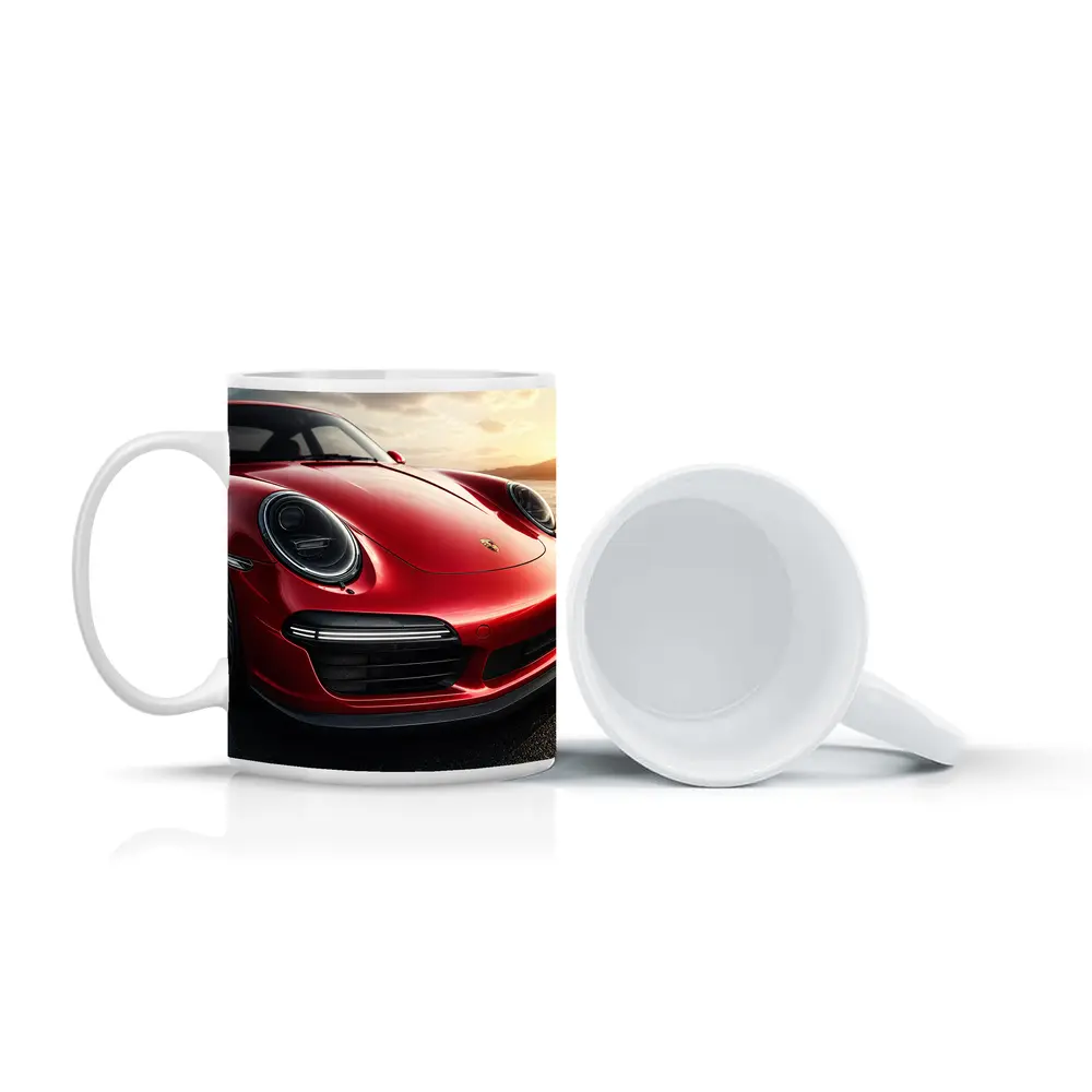 Red Porsche 911 Front Close Up Sunset – Mugs