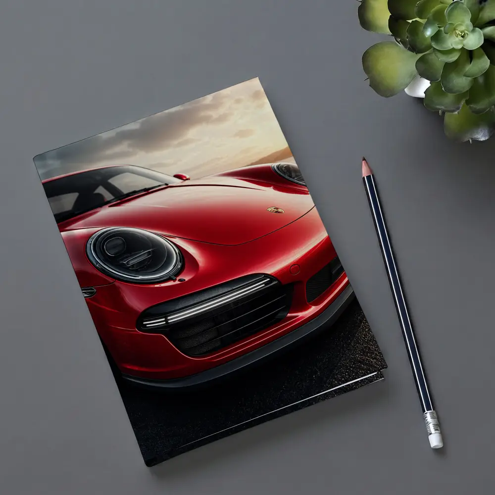 Red Porsche 911 Front Close Up Sunset – Notebooks