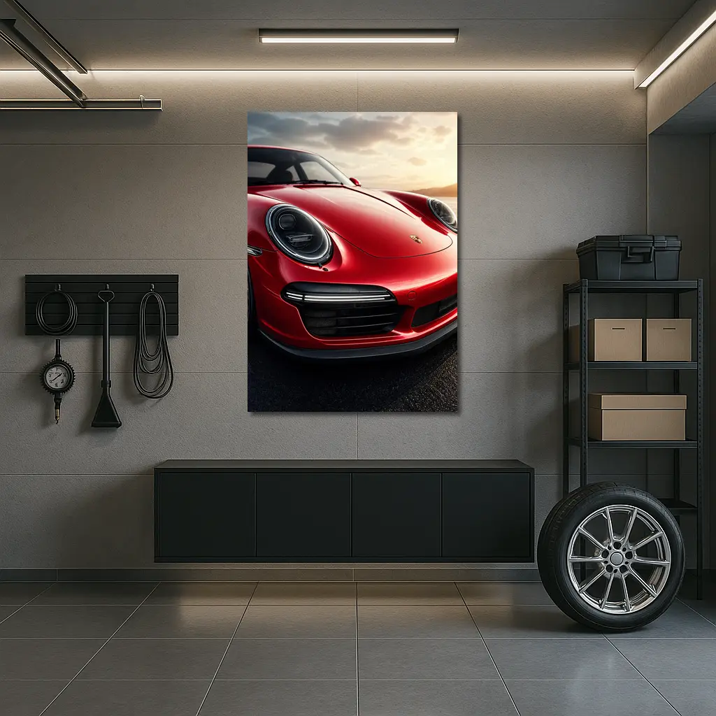Red Porsche 911 Front Close Up Sunset – Wall Art