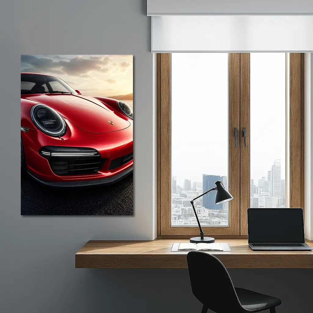 Red Porsche 911 Front Close Up Sunset – Wall Art