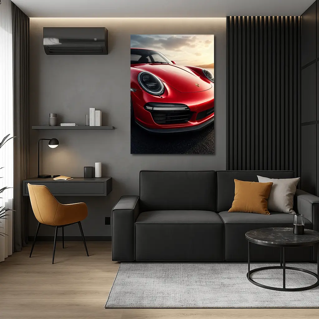 Red Porsche 911 Front Close Up Sunset – Wall Art