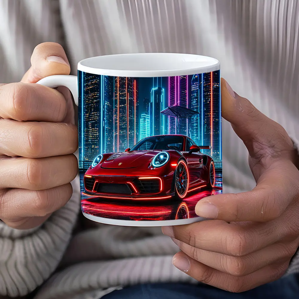 Porsche 911 Red Neon City Night – Mugs