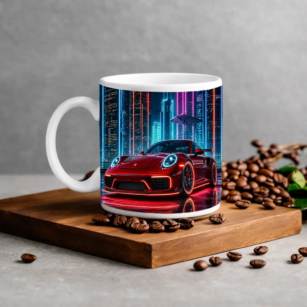 Porsche 911 Red Neon City Night – Mugs