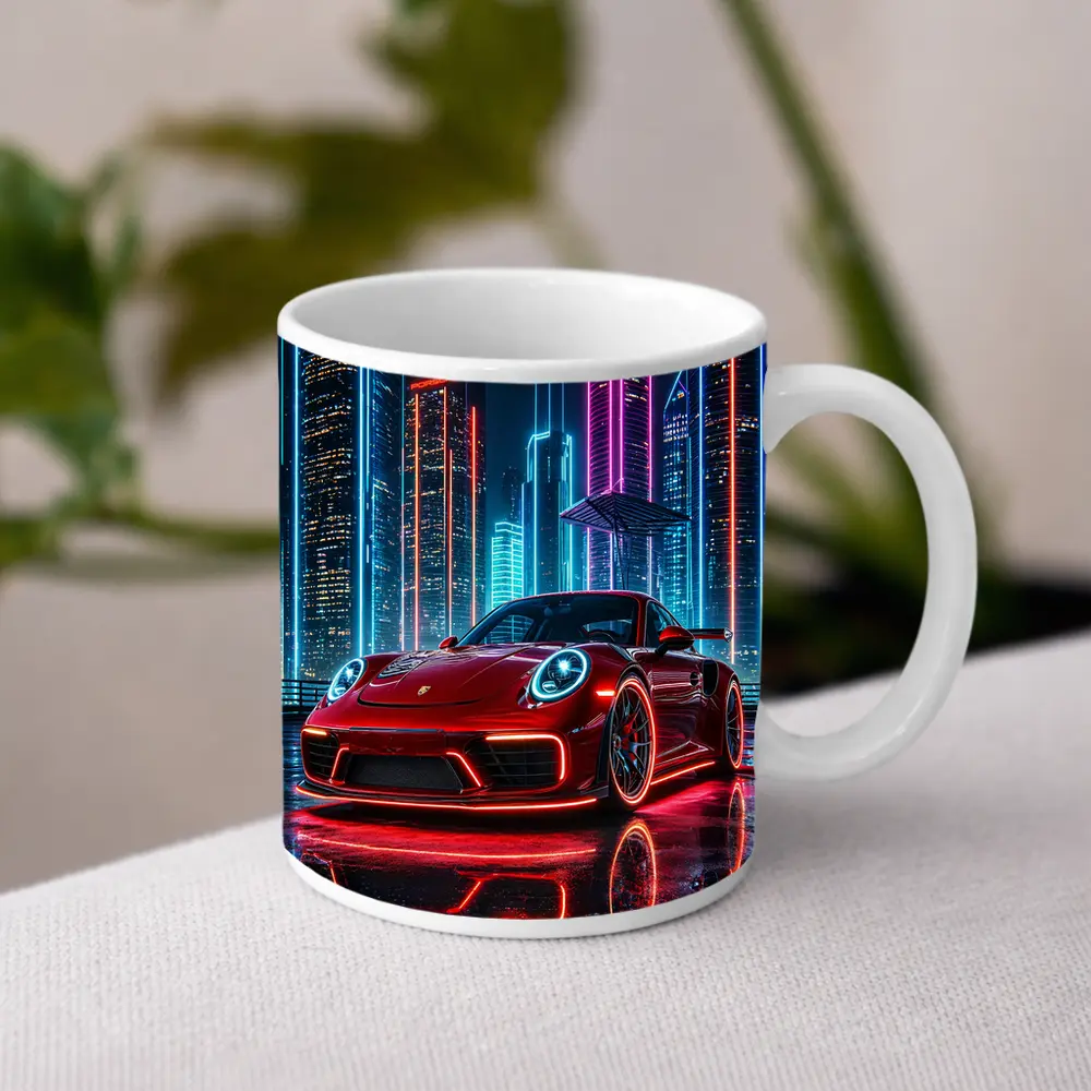 Porsche 911 Red Neon City Night – Mugs