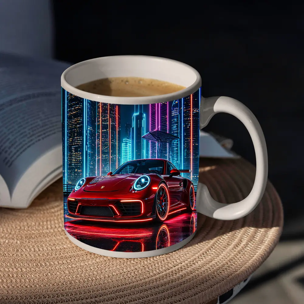 Porsche 911 Red Neon City Night – Mugs