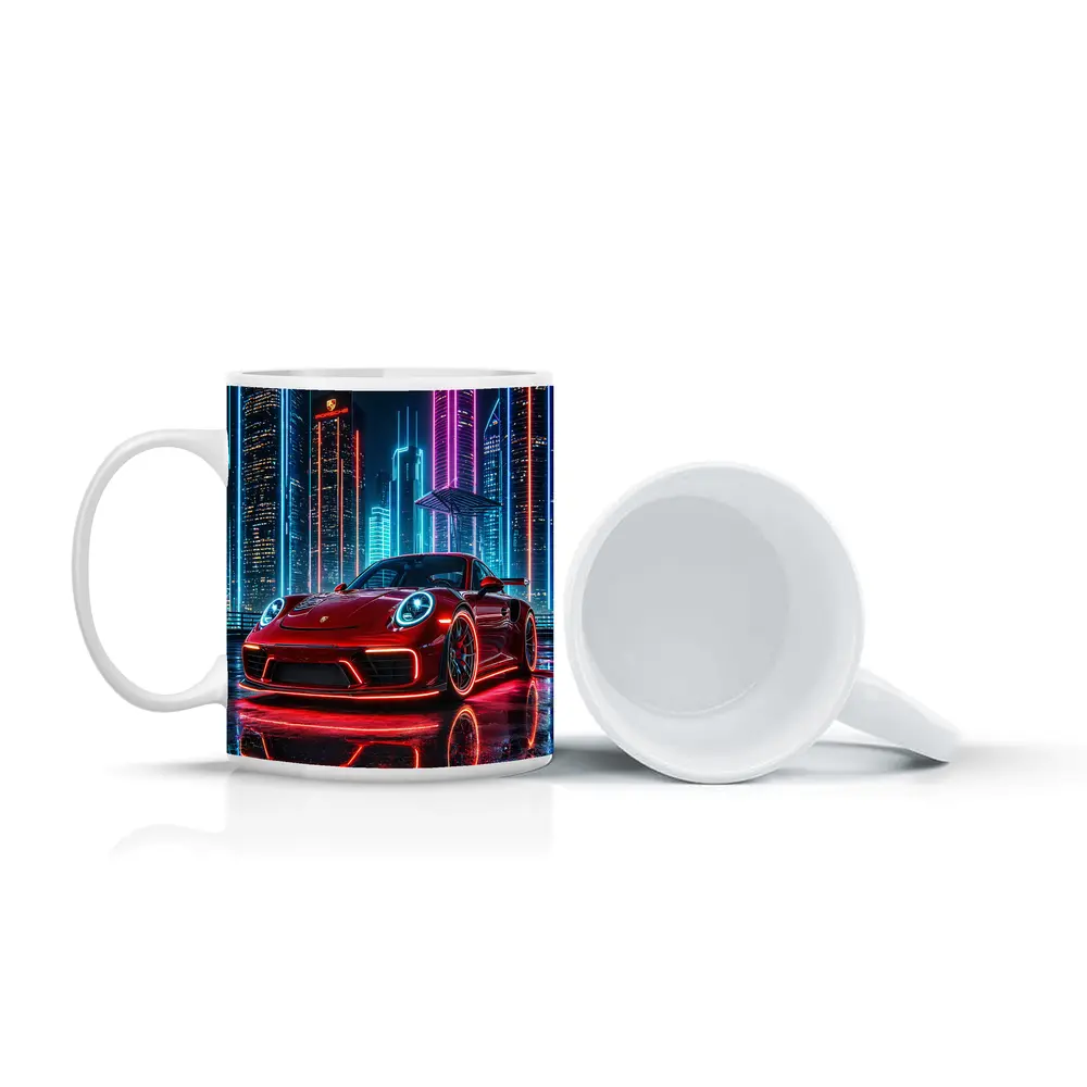 Porsche 911 Red Neon City Night – Mugs