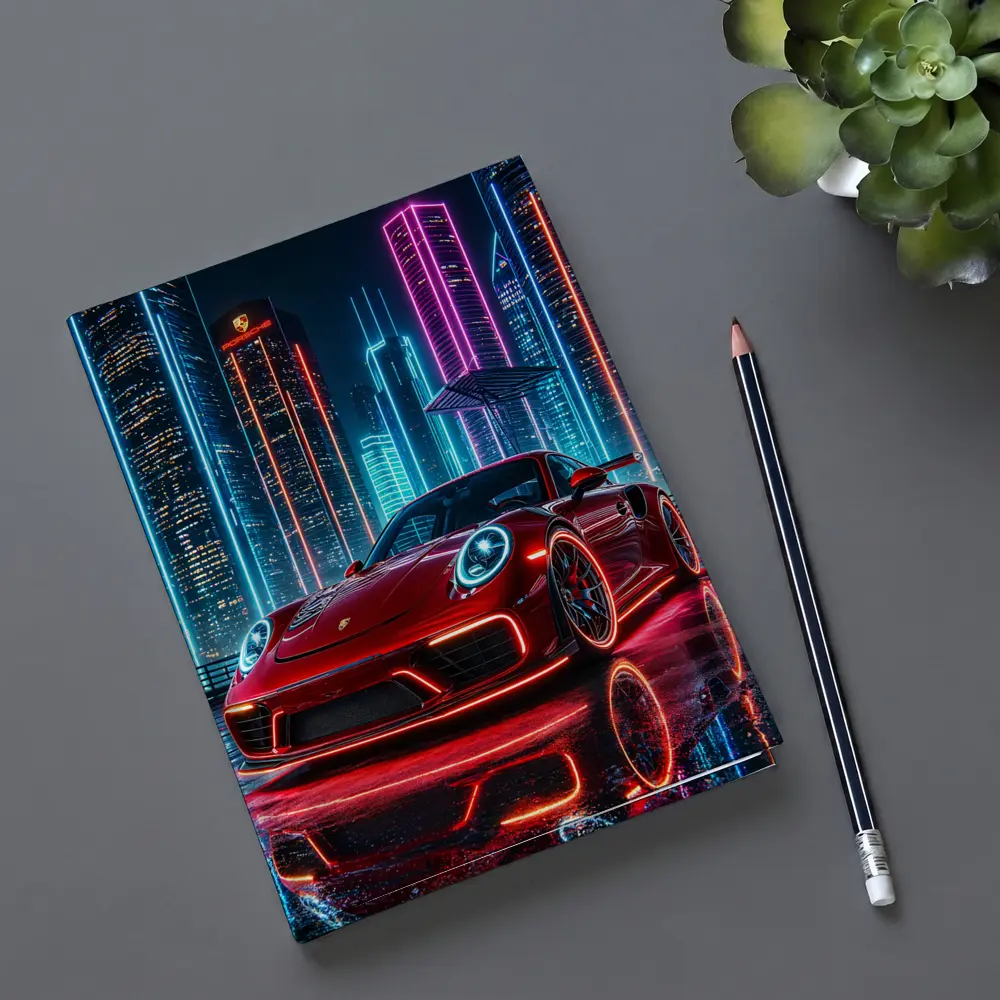 Porsche 911 Red Neon City Night – Notebooks