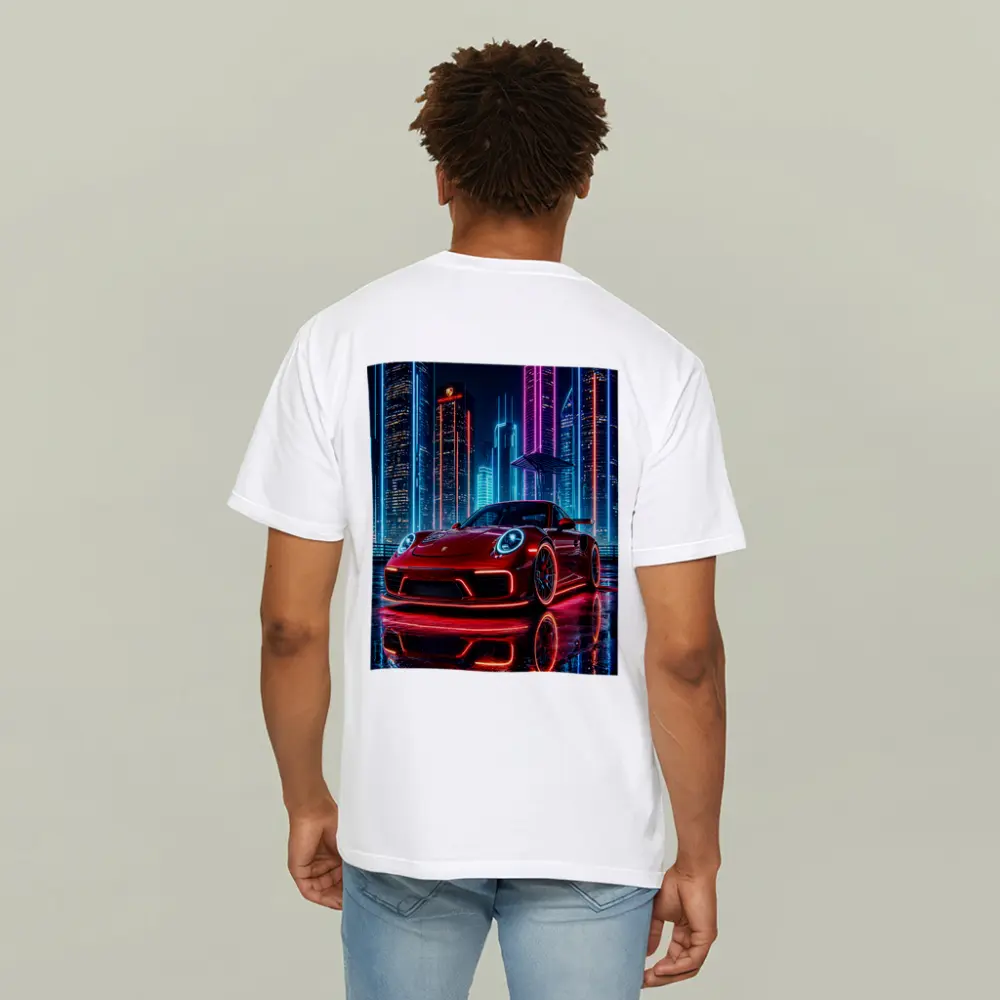 Porsche 911 Red Neon City Night – T-Shirts