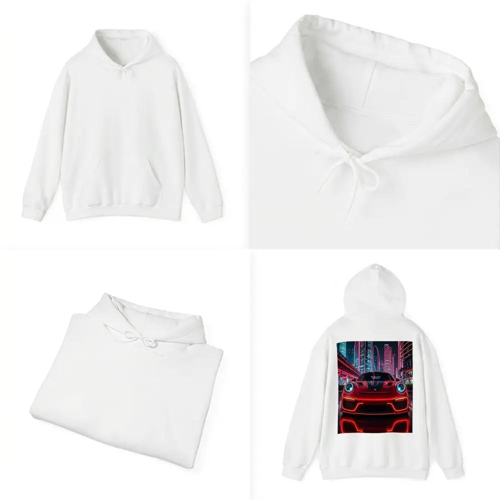 Porsche 911 Red Neon Futuristic City Night – Hoodies