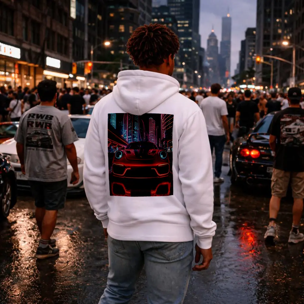 Porsche 911 Red Neon Futuristic City Night – Hoodies
