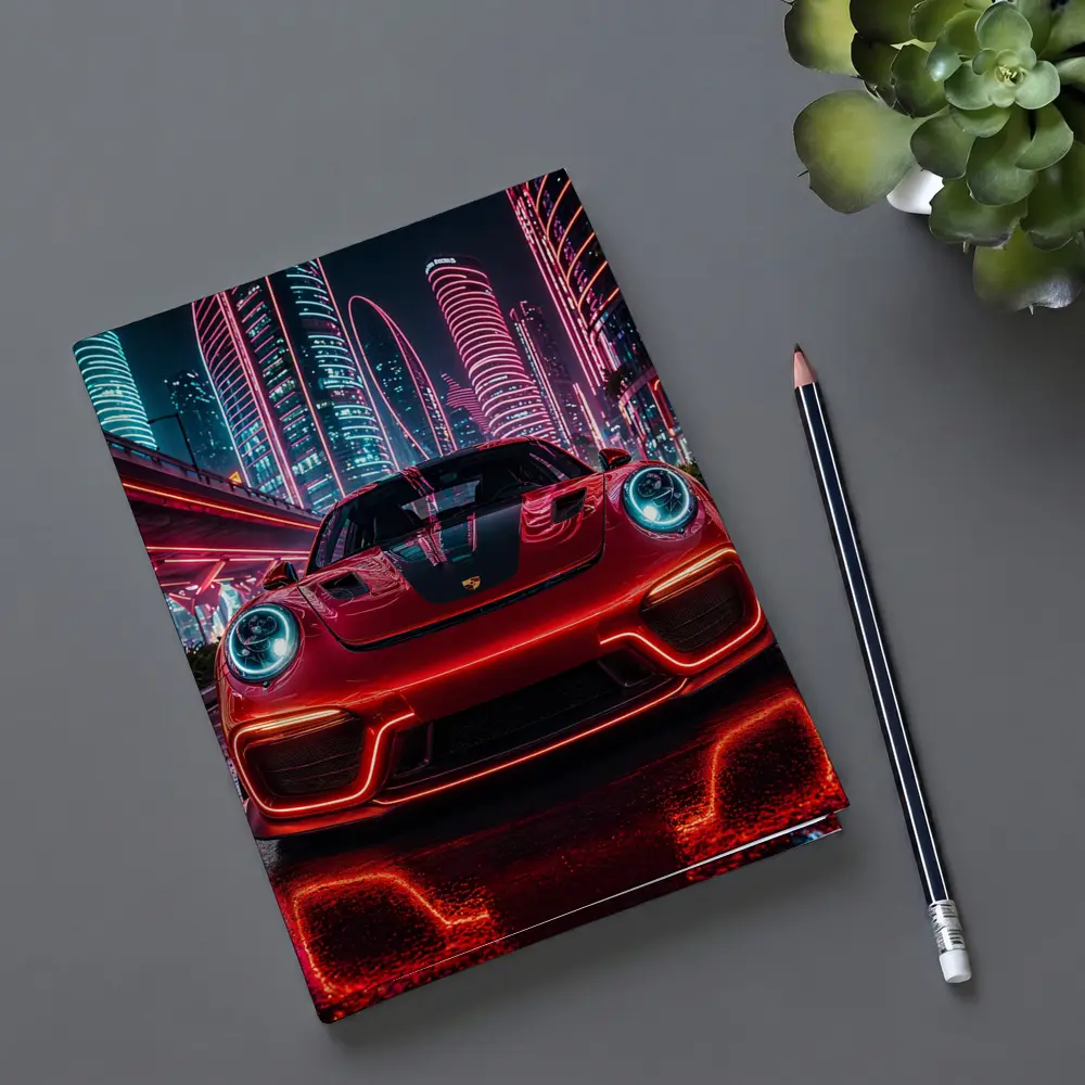 Porsche 911 Red Neon Futuristic City Night – Notebooks