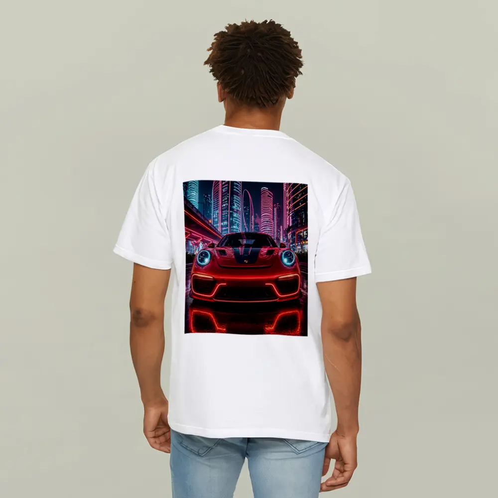Porsche 911 Red Neon Futuristic City Night – T-Shirts