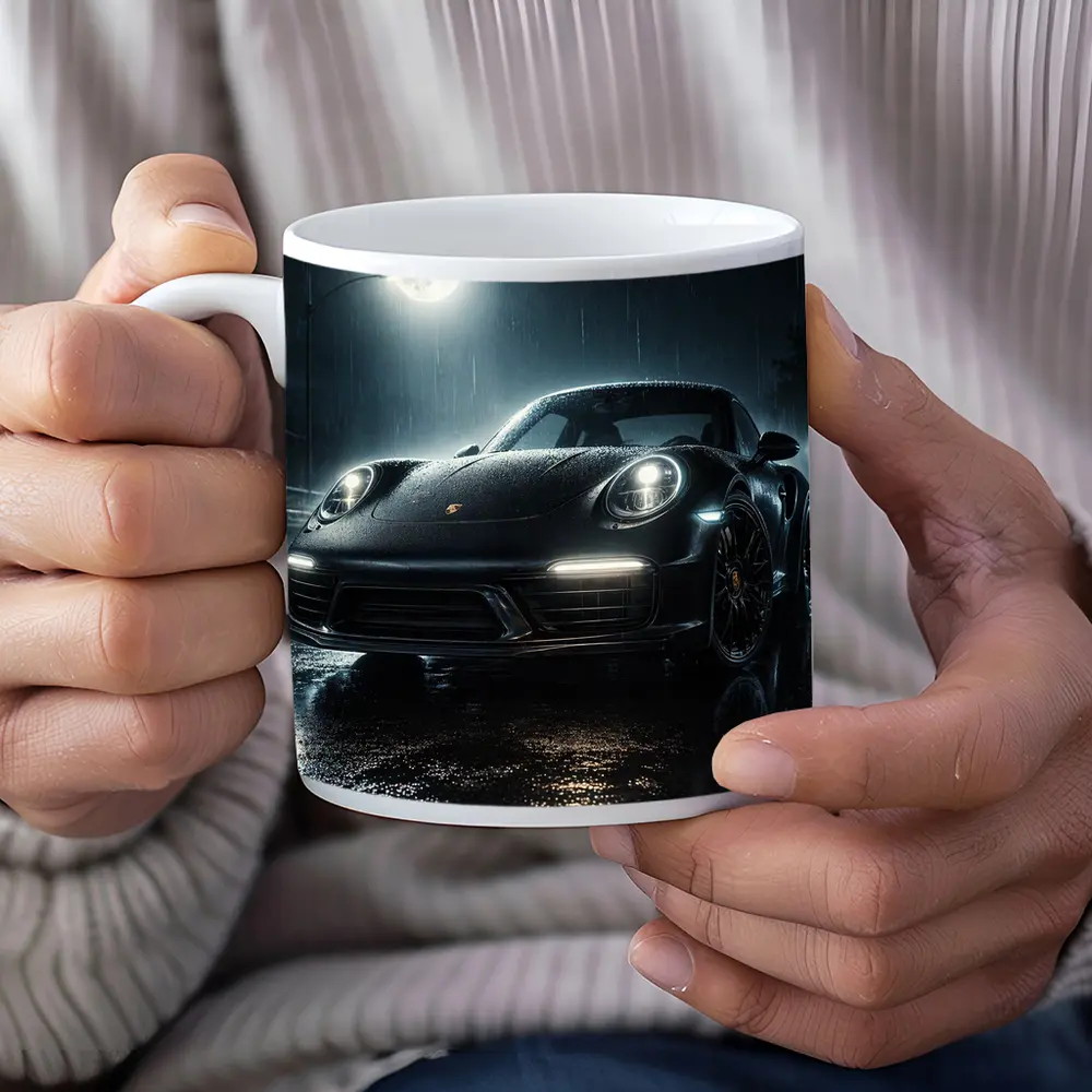 Porsche 911 Black Rain Moonlit Night – Mugs