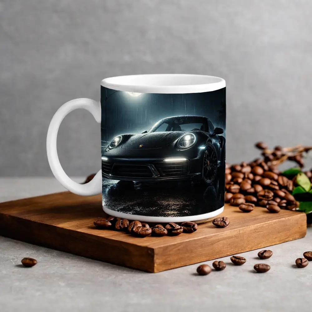 Porsche 911 Black Rain Moonlit Night – Mugs
