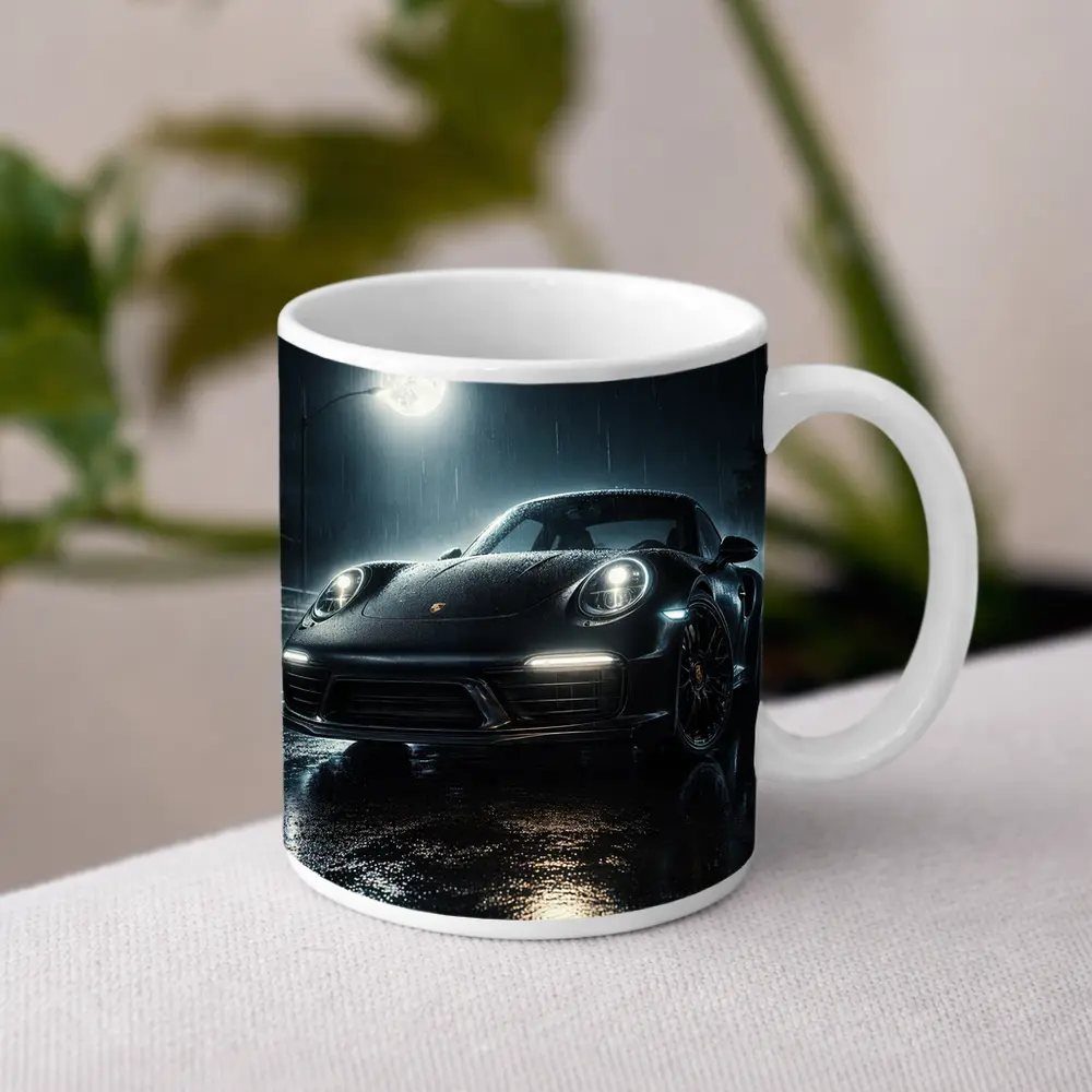 Porsche 911 Black Rain Moonlit Night – Mugs