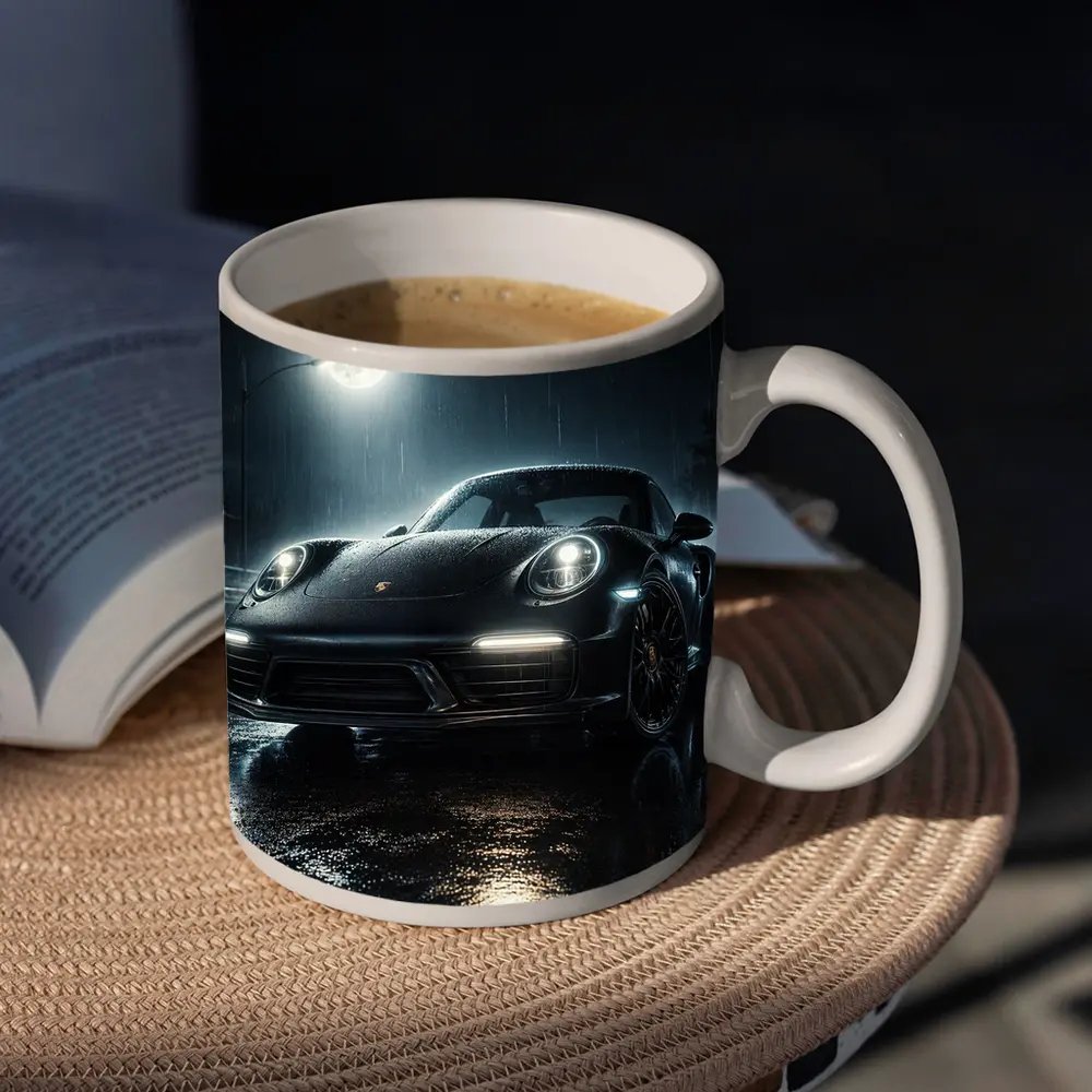 Porsche 911 Black Rain Moonlit Night – Mugs
