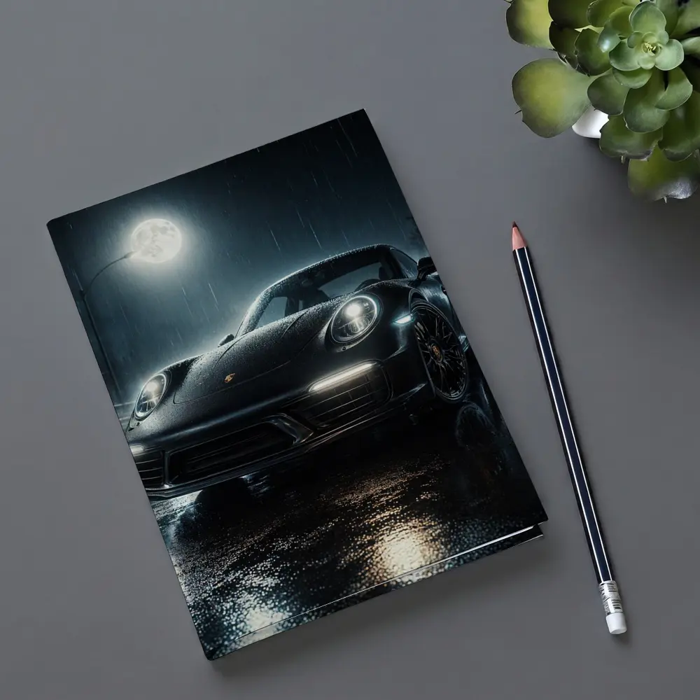 Porsche 911 Black Rain Moonlit Night – Notebooks