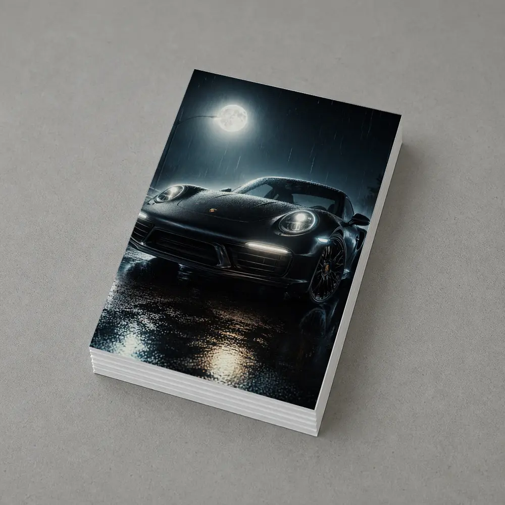 Porsche 911 Black Rain Moonlit Night – Postcards