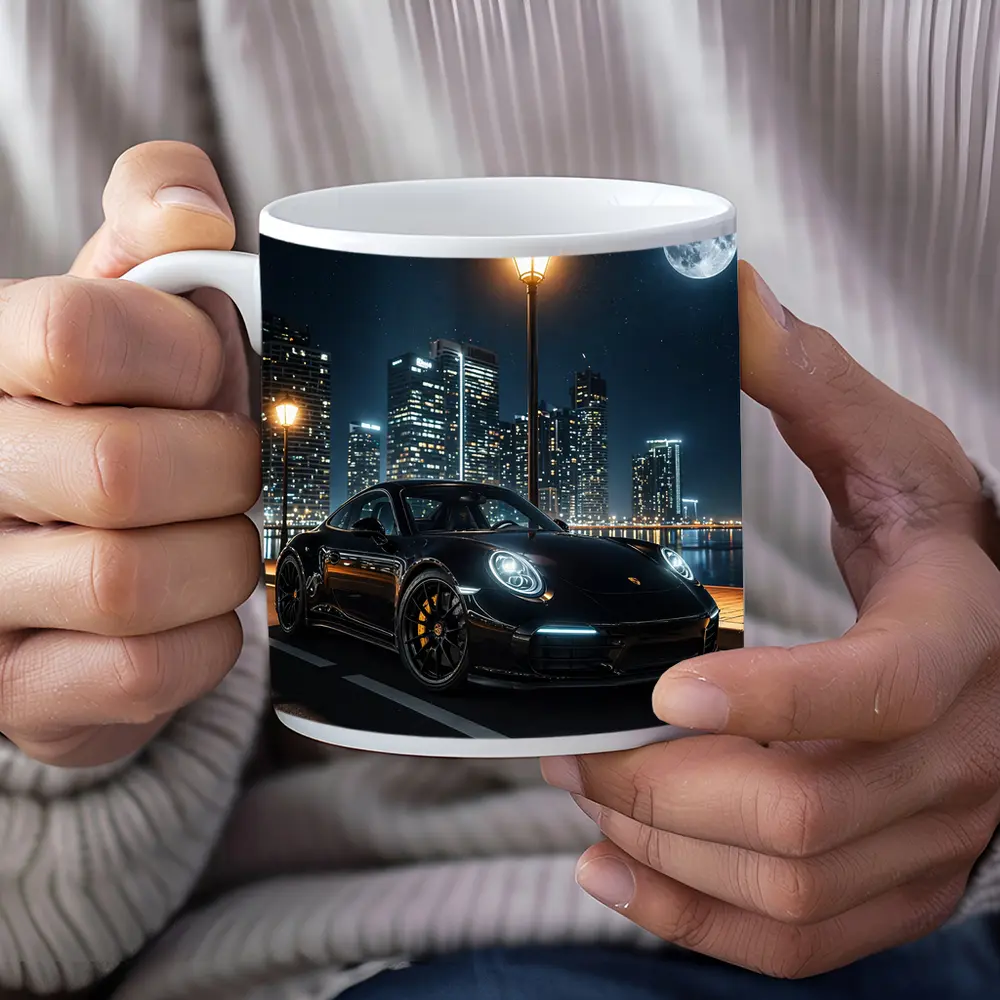 Porsche 911 Black Night City Skyline – Mugs