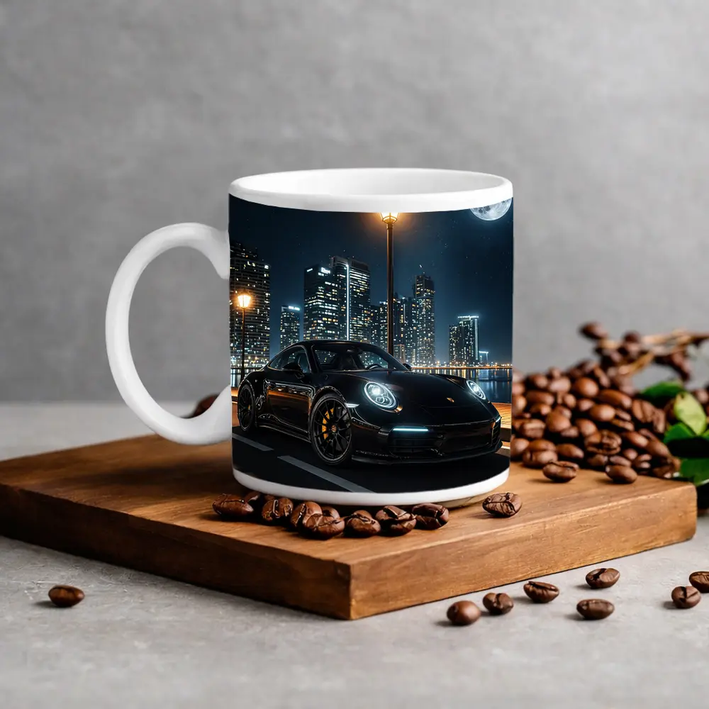Porsche 911 Black Night City Skyline – Mugs