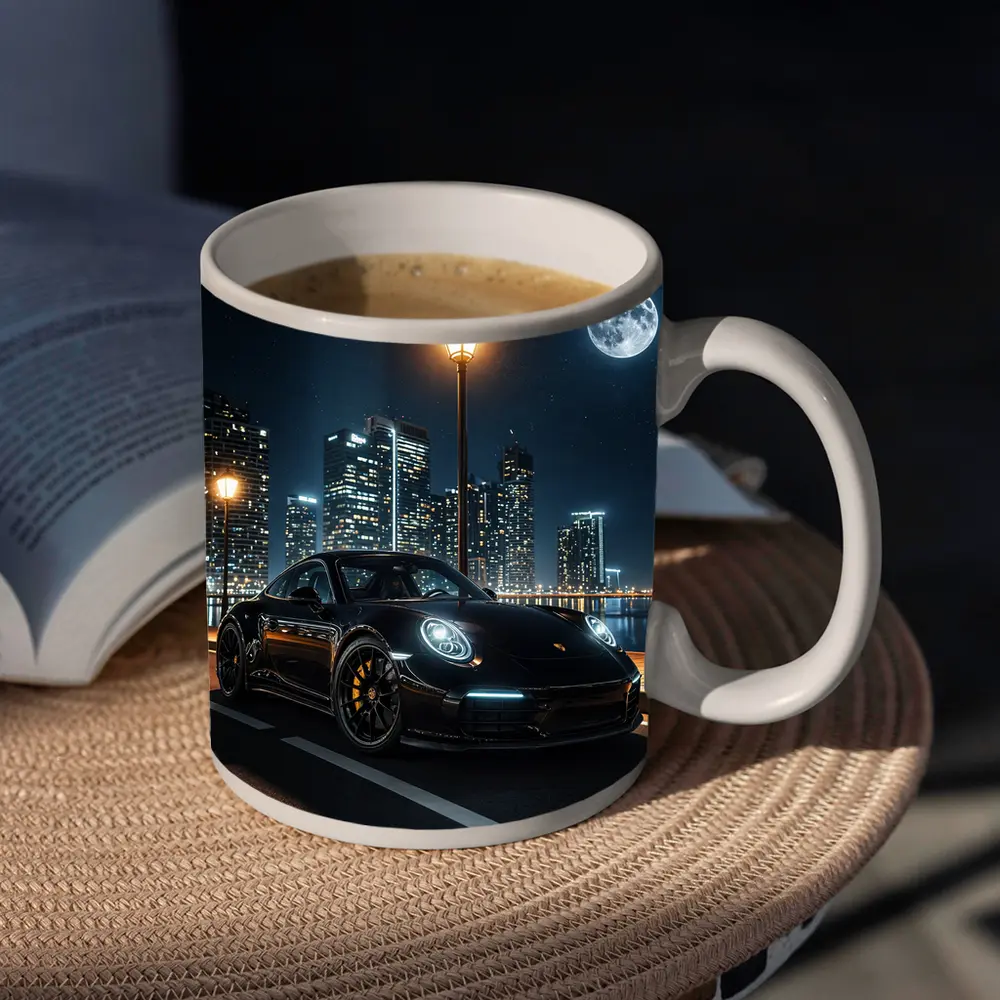 Porsche 911 Black Night City Skyline – Mugs