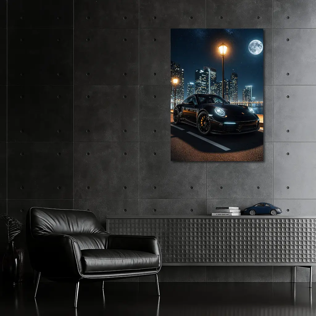 Porsche 911 Black Night City Skyline – Wall Art