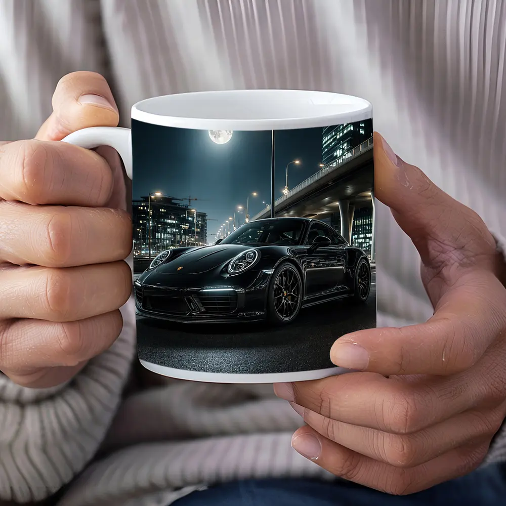 Porsche 911 Black Night City Streets – Mugs