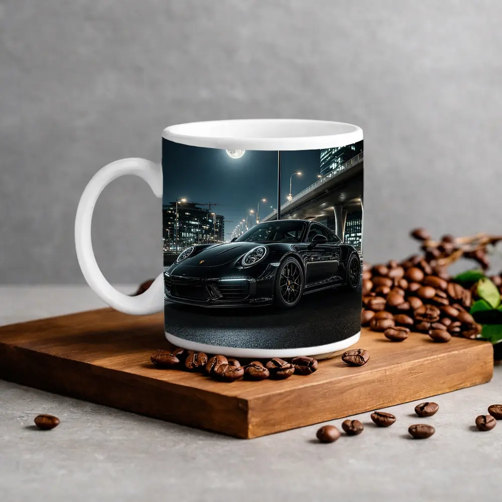 Porsche 911 Black Night City Streets – Mugs