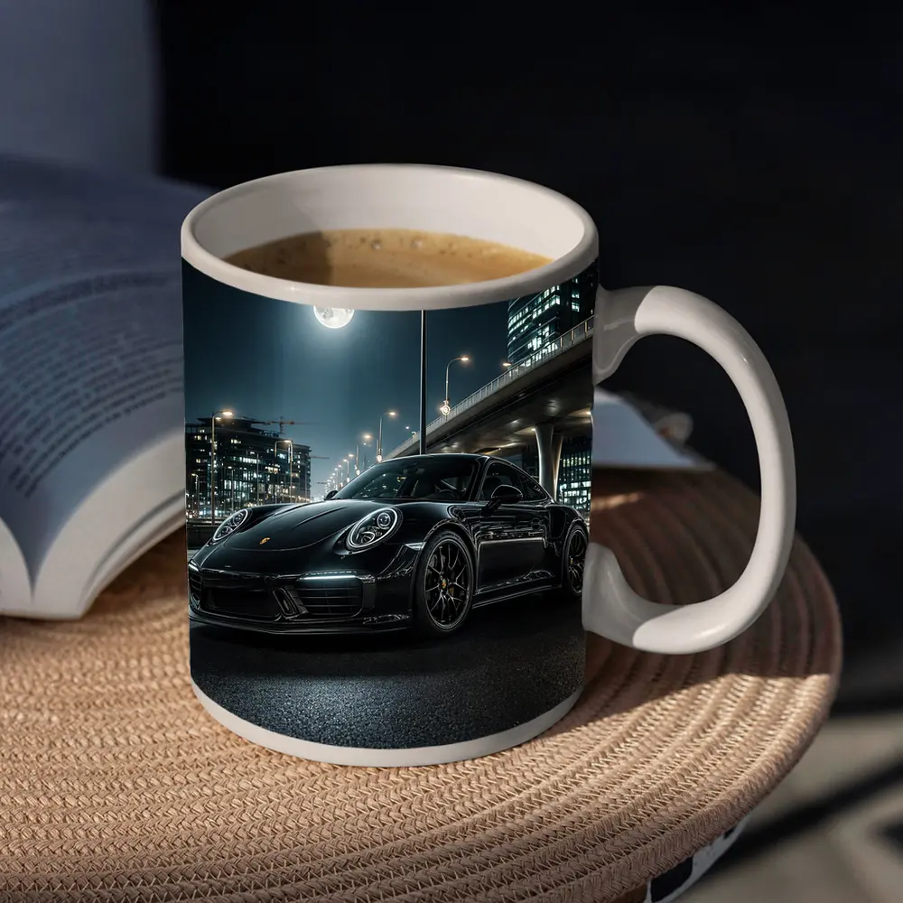 Porsche 911 Black Night City Streets – Mugs