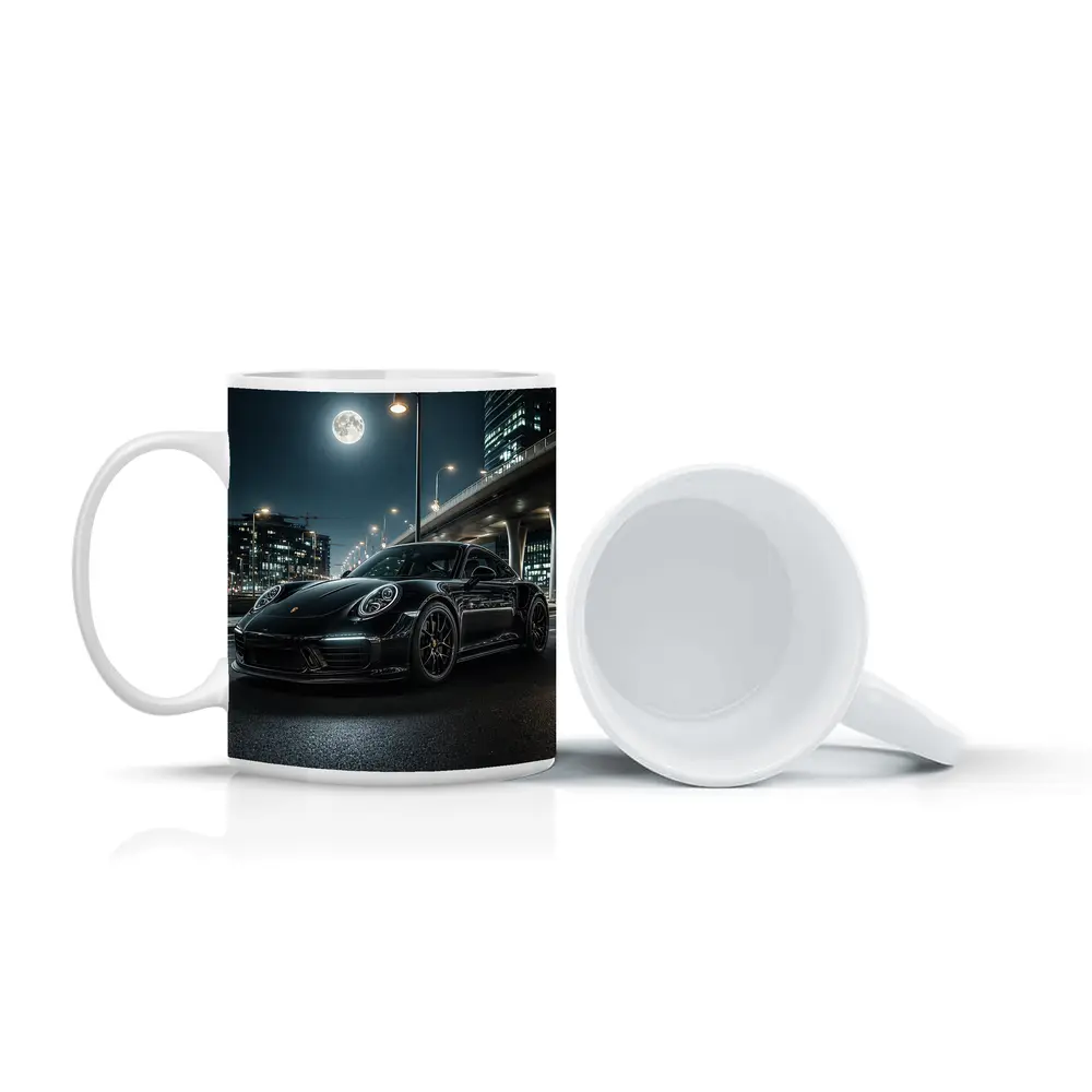 Porsche 911 Black Night City Streets – Mugs