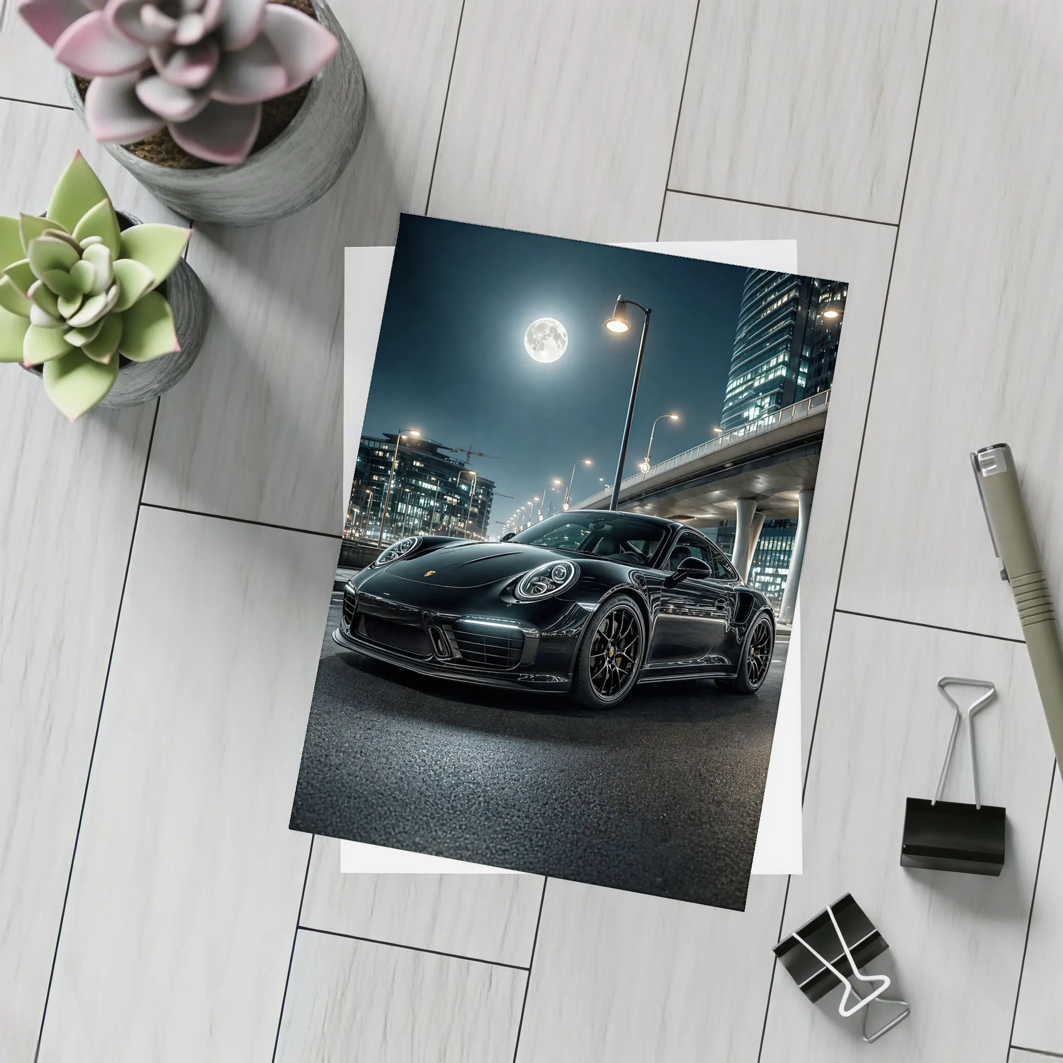 Porsche 911 Black Night City Streets – Postcards