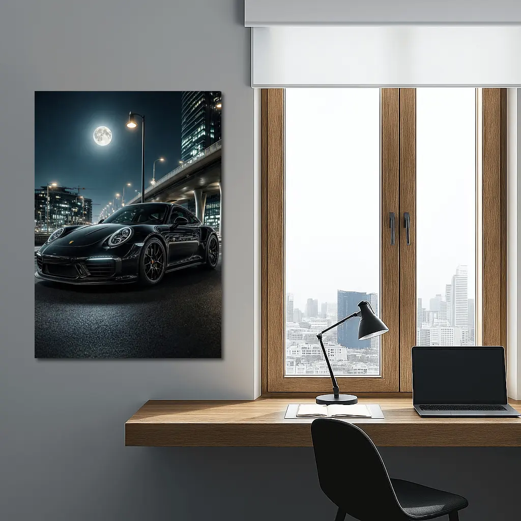 Porsche 911 Black Night City Streets – Wall Art
