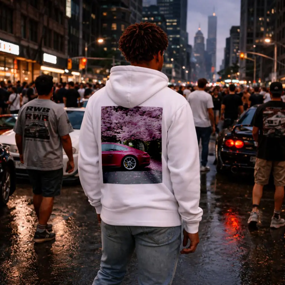 Pink Porsche 911 Under Cherry Blossom Trees – Hoodies