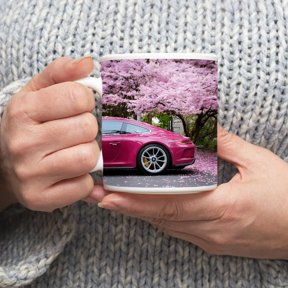 Pink Porsche 911 Under Cherry Blossom Trees – Mugs
