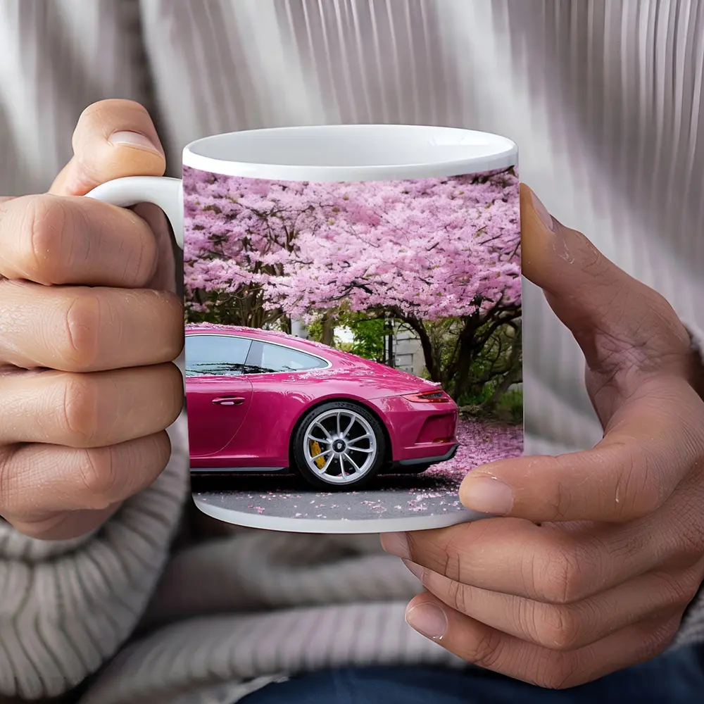 Pink Porsche 911 Under Cherry Blossom Trees – Mugs