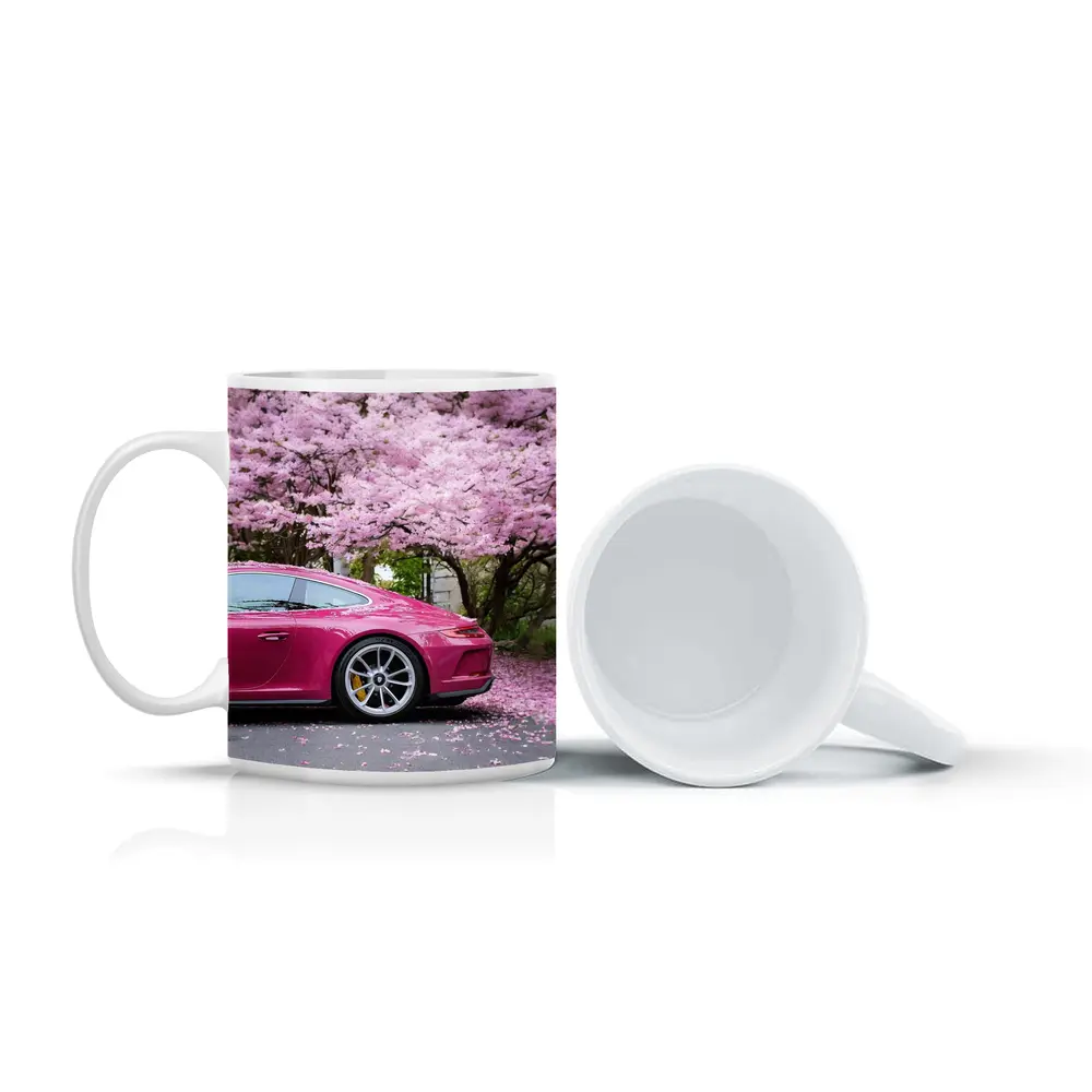 Pink Porsche 911 Under Cherry Blossom Trees – Mugs