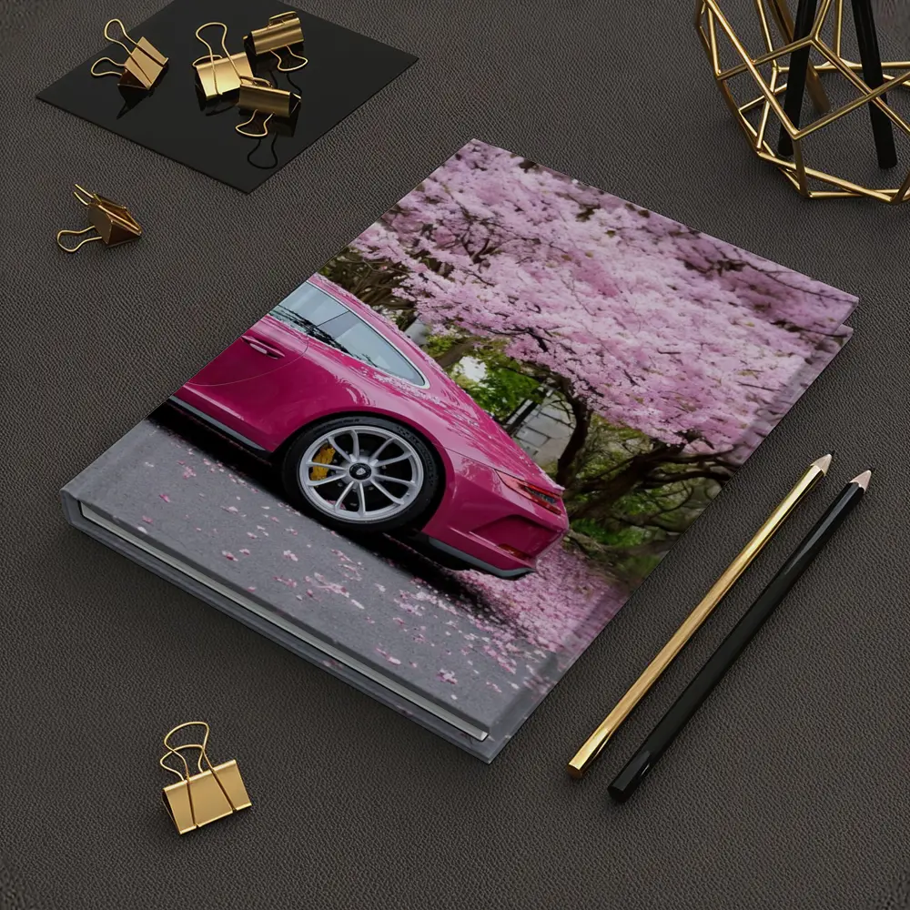 Pink Porsche 911 Under Cherry Blossom Trees – Notebooks