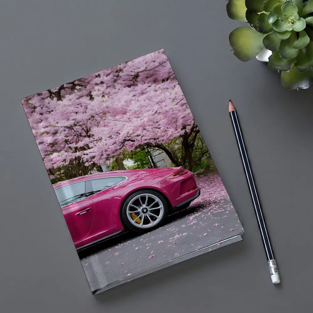 Pink Porsche 911 Under Cherry Blossom Trees – Notebooks