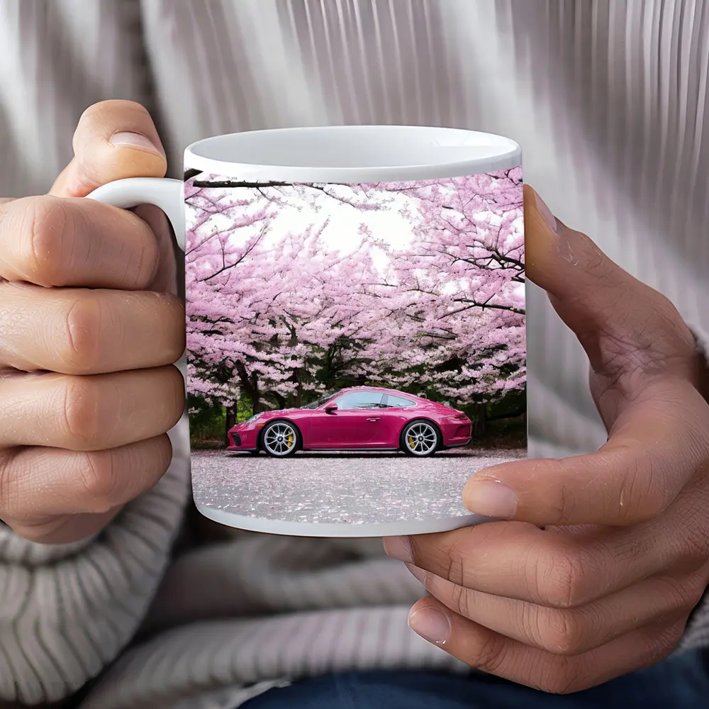 Porsche 911 Pink Under Cherry Blossom Trees – Mugs