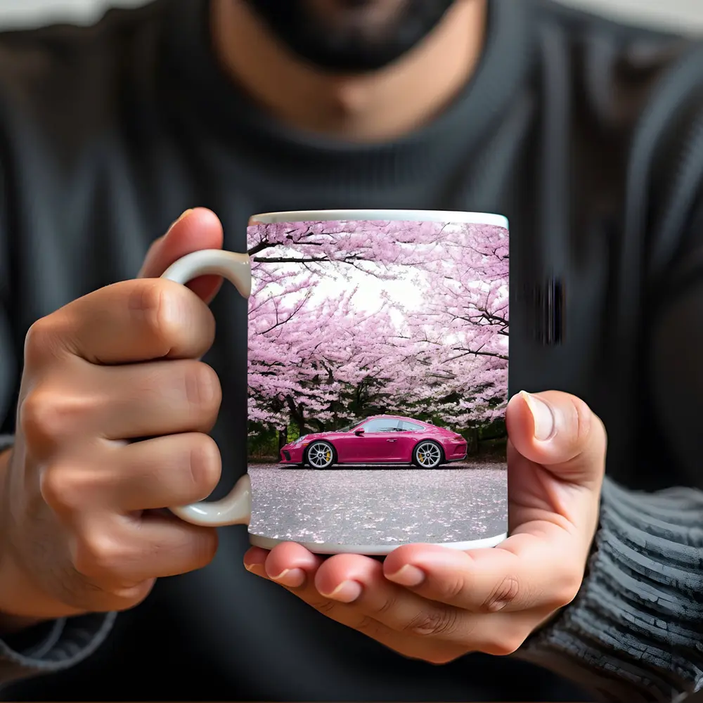 Porsche 911 Pink Under Cherry Blossom Trees – Mugs