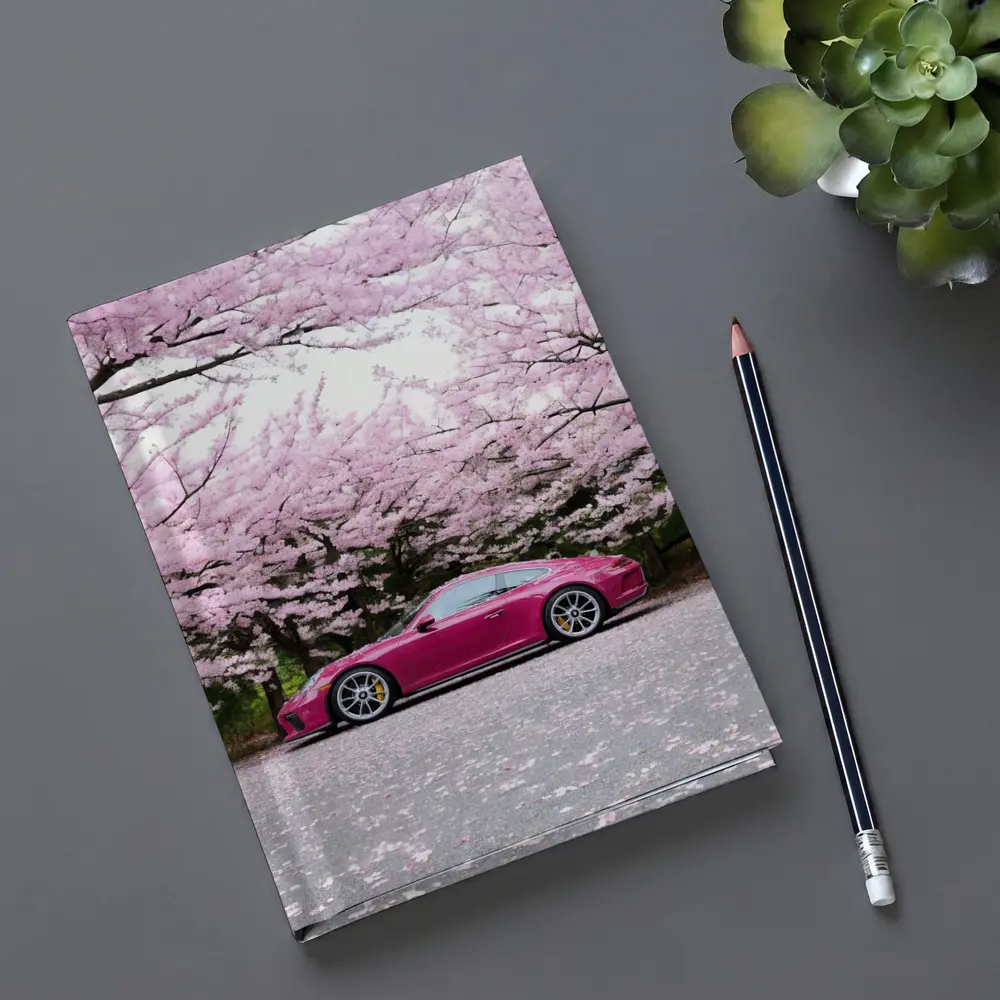 Porsche 911 Pink Under Cherry Blossom Trees – Notebooks