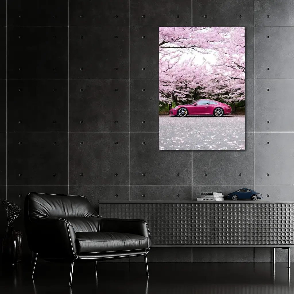 Porsche 911 Pink Under Cherry Blossom Trees – Wall Art