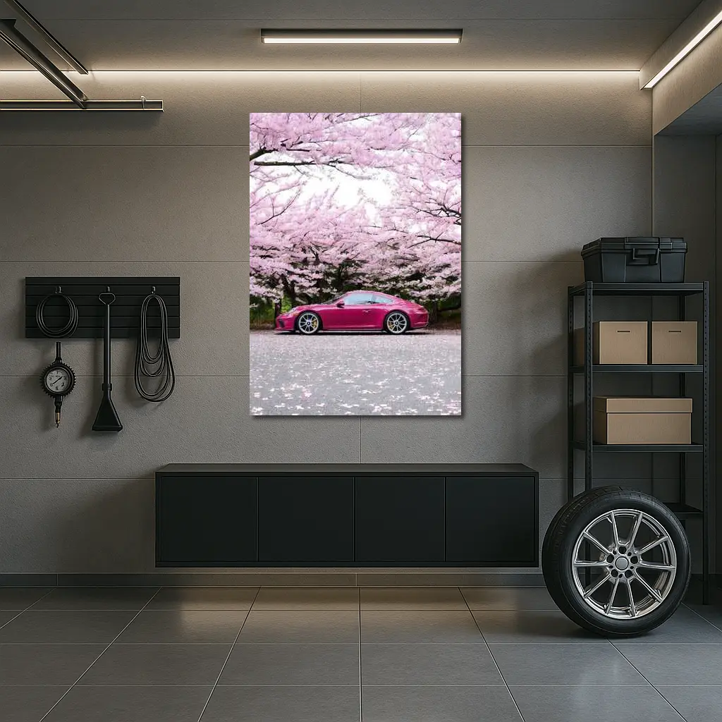 Porsche 911 Pink Under Cherry Blossom Trees – Wall Art
