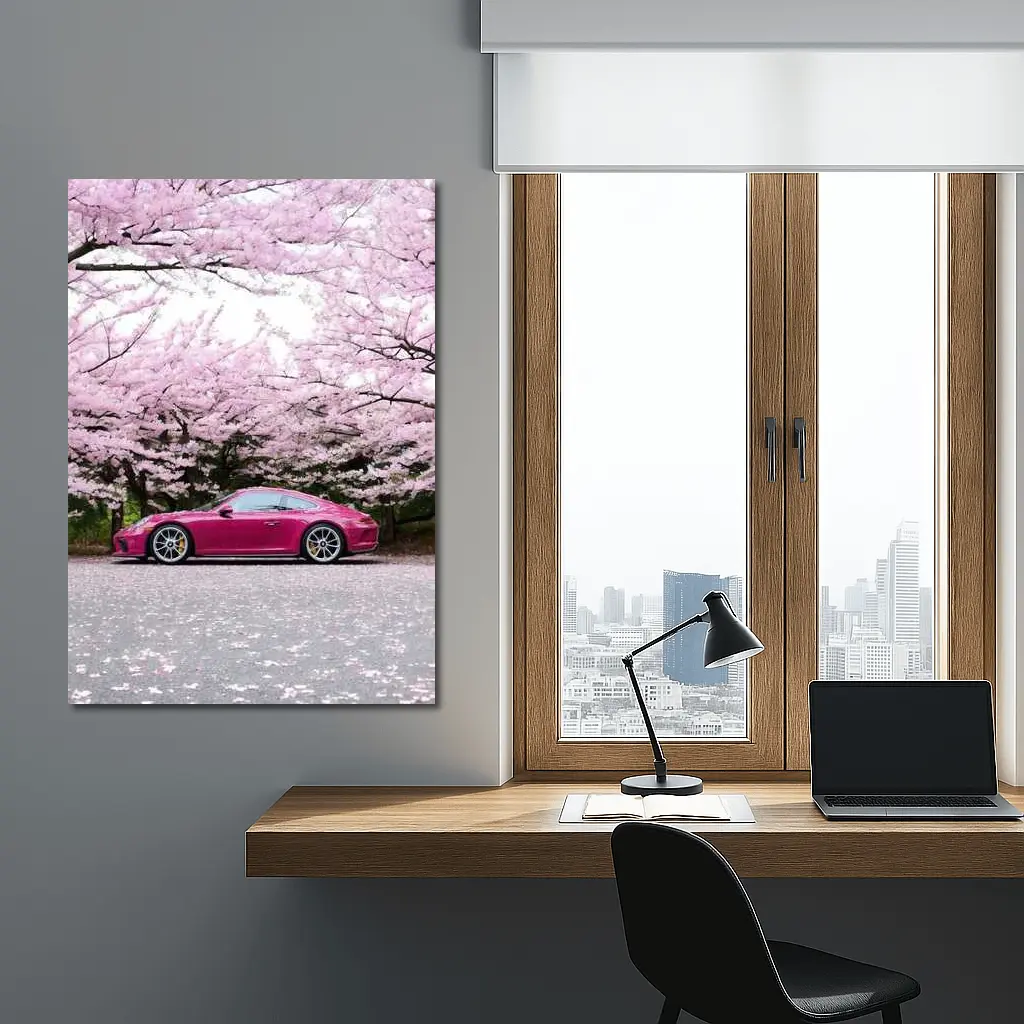 Porsche 911 Pink Under Cherry Blossom Trees – Wall Art